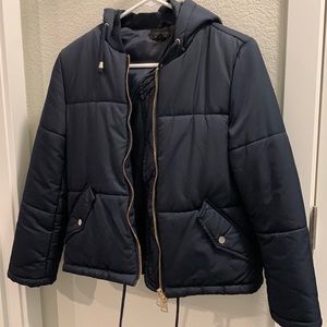 TopShop Puffer coat. Excellent condition. Navy blue, gold hardware